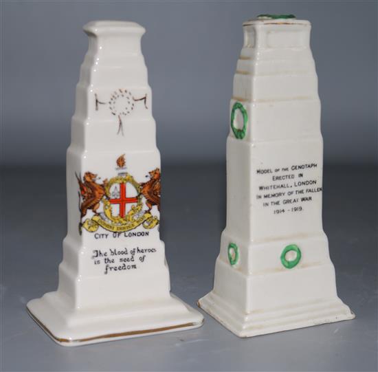 Two crested China models of monuments